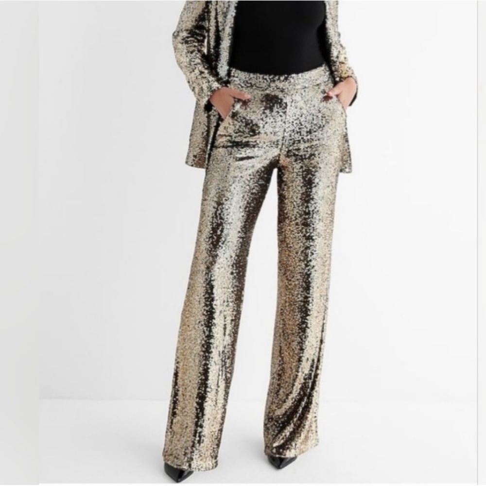 EXPRESS High Waisted Sequin Wide Leg Pant